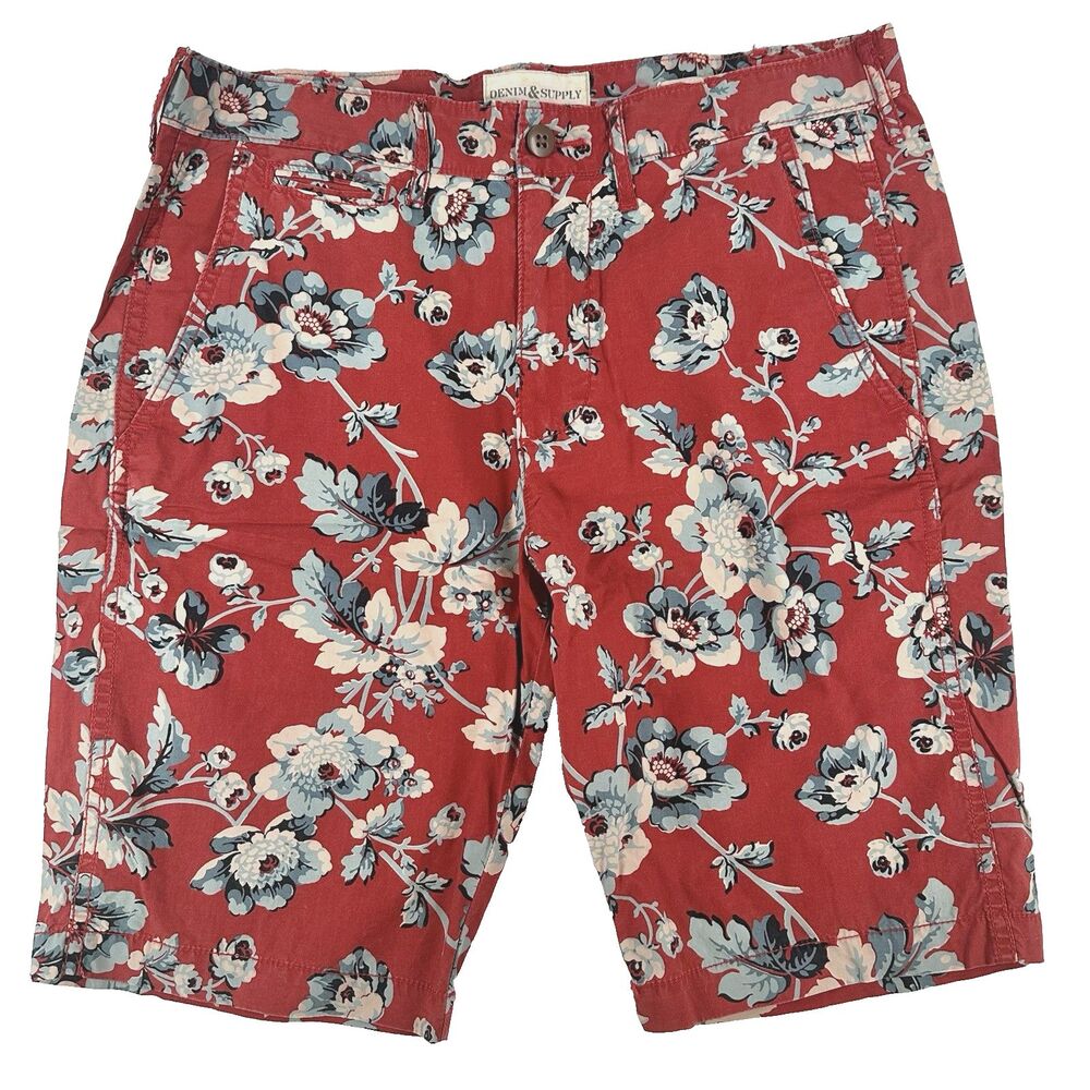 Ralph Lauren Denim & Supply Chino Shorts Mens 32 Red Blue Floral Cotton 10" Boho